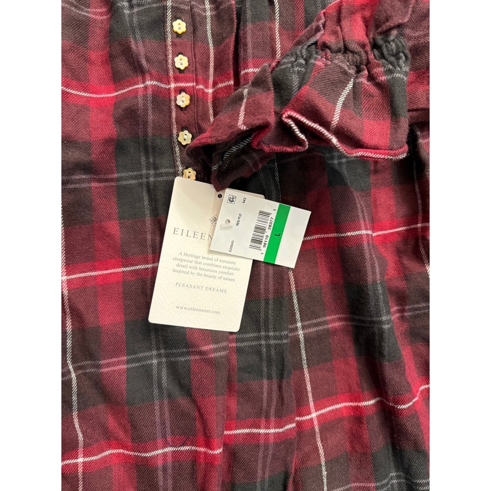 NWT Eileen West Nightgown Womens L Red Black Plaid Lace Trim Cotton Blend NWT L - Picture 5 of 12
